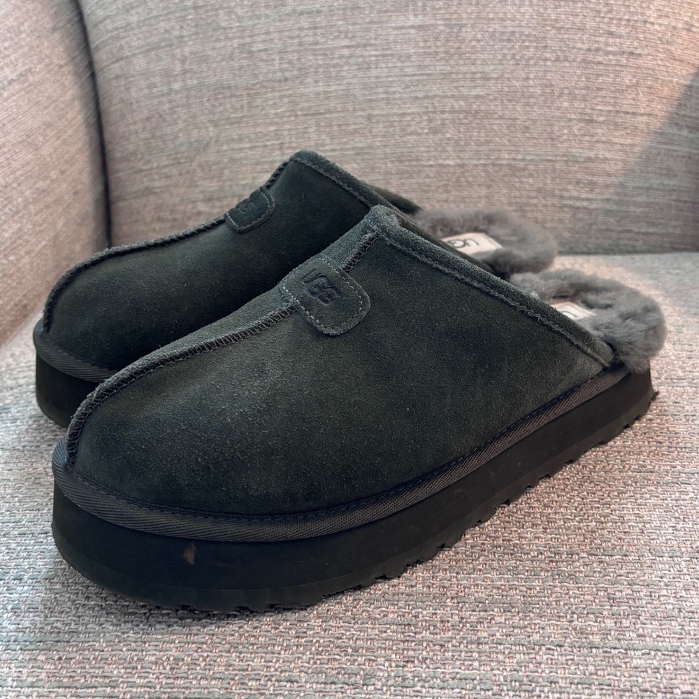 UGG Disquette‎ Forest Green Suede Platform Slippers Womens 8 1122550